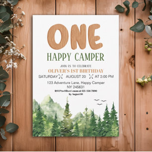 Invitation Un Joyeux Camper Rustic Green Forest 1er anniversa