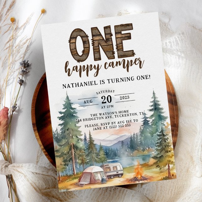 Invitation Un Joyeux Camper Rustique 1er anniversaire (Créateur téléchargé)