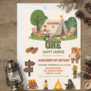 Invitation Un joyeux campeur safari bois 1er anniversaire