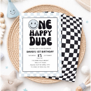 Invitation Un joyeux Dude Blue Happy Face Boy Premier anniver