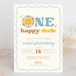 Invitation Un joyeux Dude Retro Soleil premier anniversaire I