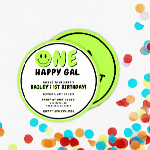 Invitation Un joyeux Gal 1er Anniversaire Smiley Face