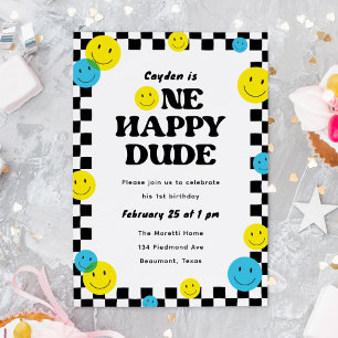 Invitation Un joyeux mec souriant visage 1er fête d'anniversa