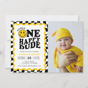 Invitation Un joyeux mec Wavy Happy Boy 1er Anniversaire Phot