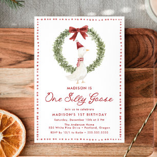 Invitation Un joyeux Noël d'oie Silly Goose avec un nœud roug