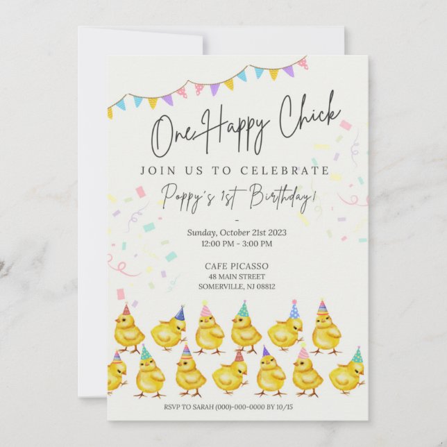 Invitation Un Joyeux Petit ! Anniversaire du poussin (Devant)