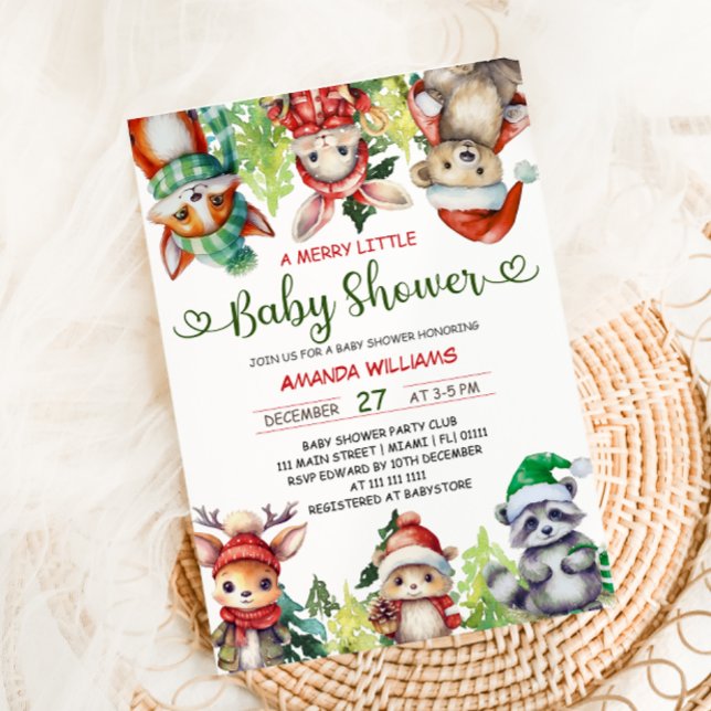 Invitation Un joyeux petit Baby shower d'animaux de Noël (Créateur téléchargé)