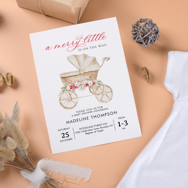 Invitation Un joyeux petit Baby shower de poussette de Noël (Créateur téléchargé)