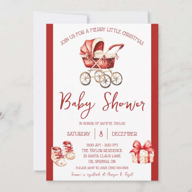 Invitation Un joyeux petit Noël, rouge & ivoire, Baby shower (Devant)