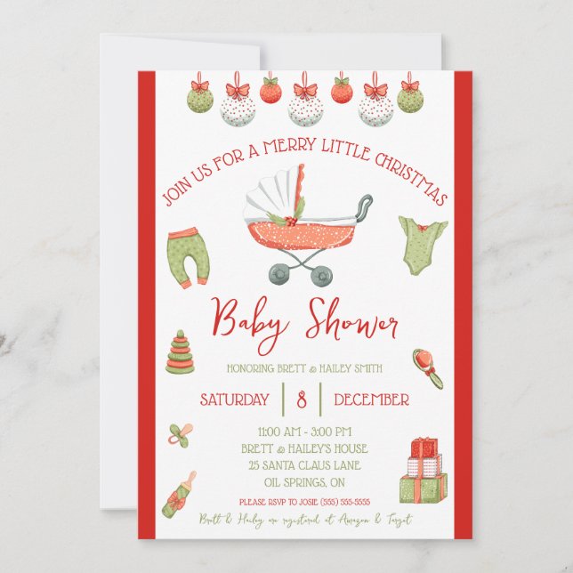 Invitation Un joyeux petit Noël, rouge & vert, Baby shower (Devant)