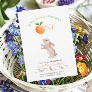 Invitation Un lapin 1er anniversaire de ballons de carottes p