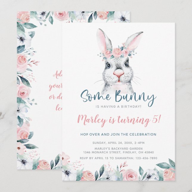 Invitation Un lapin a un anniversaire, n'importe quelle fête  (Devant / Derrière)