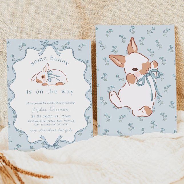Invitation Un lapin est sur le chemin Baby shower Invitation. (Boy Bunny Baby Shower Invitation)