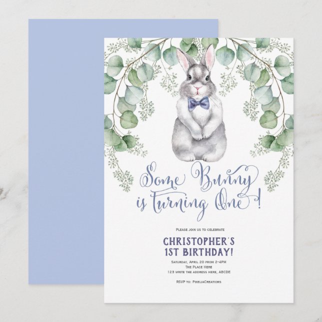 Invitation Un lapin est un, aquarelle, lapin, vert (Devant / Derrière)