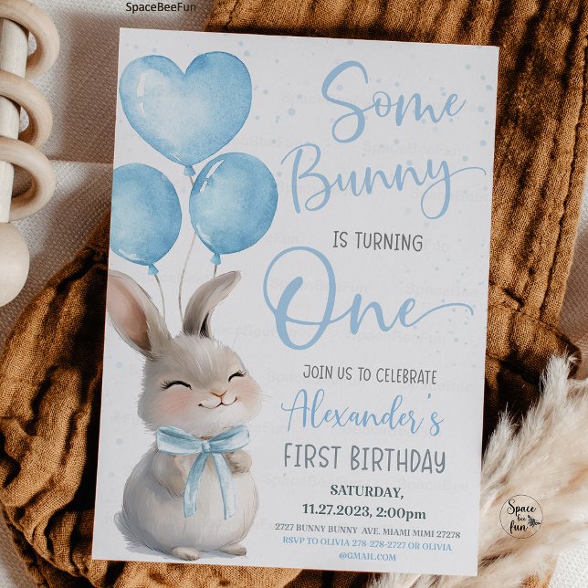 Invitation Un lapin est un lapin bow 1er anniversaire (Some Bunny is One, 1st Birthday Invitation, Bow Bunny Birthday, Bunny Theme Party, First Birthday Gi)