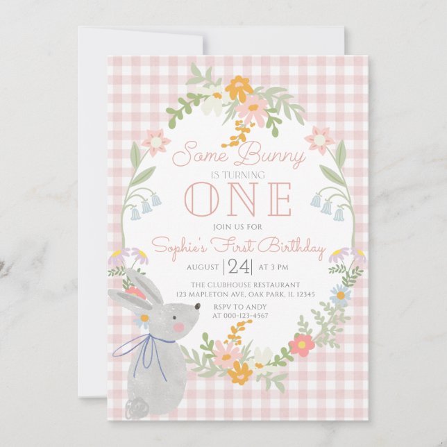 Invitation Un Lapin Est Un Lapin Floral 1Er Anniversaire Fête (Devant)