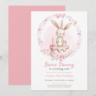 Invitation Un lapin est un lapin rose Fleur sauvage en premie