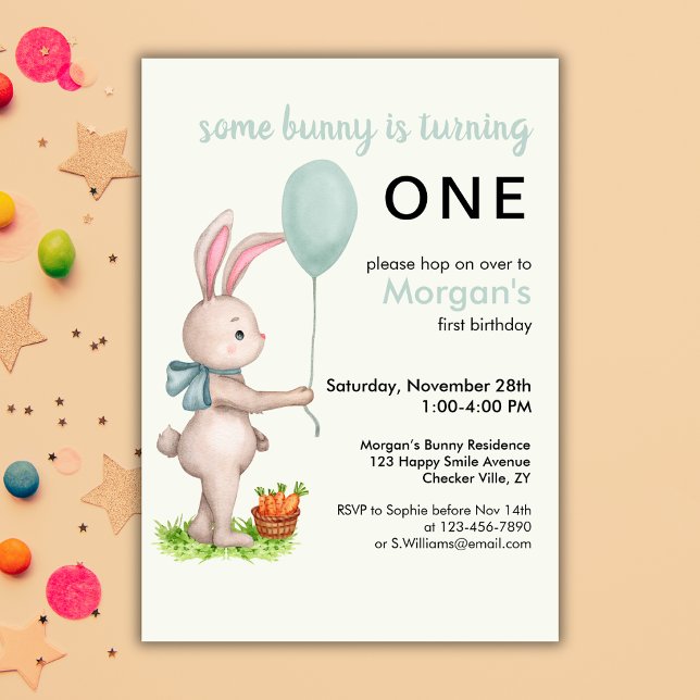 Invitation Un lapin est un mignon lapin Ballot 1er anniversai (Créateur téléchargé)