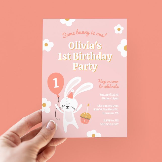 Invitation Un lapin est une mignonne fête d'anniversaire rétr (Créateur téléchargé)