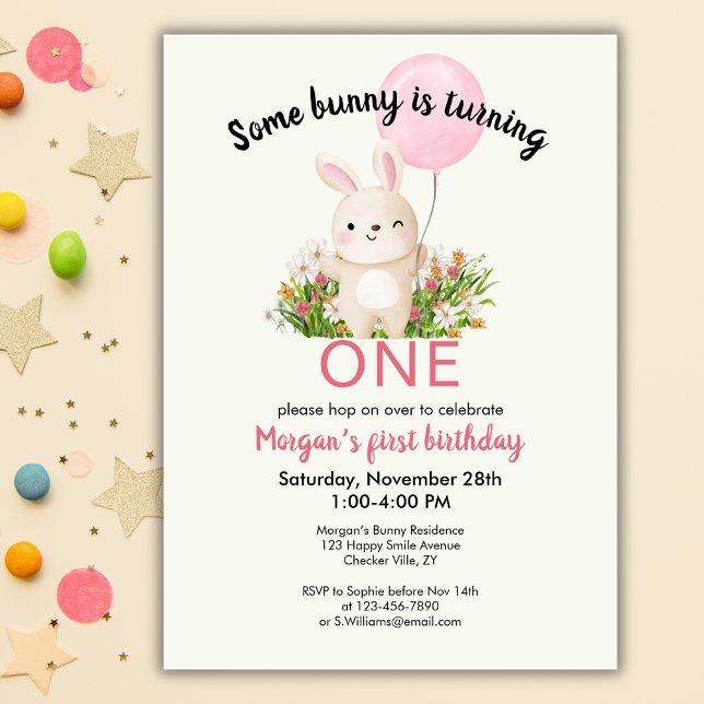 Invitation Un Lapin Est Une Simple Mignonne Filles 1Er Annive (Créateur téléchargé)