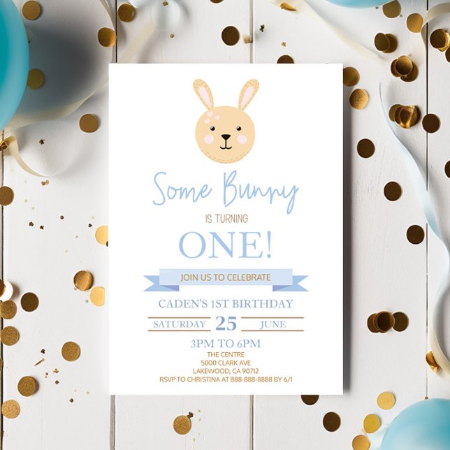 Invitation Un Lapin Tourne Bleu Personnalisé Fête D'Anniversa (Créateur téléchargé)
