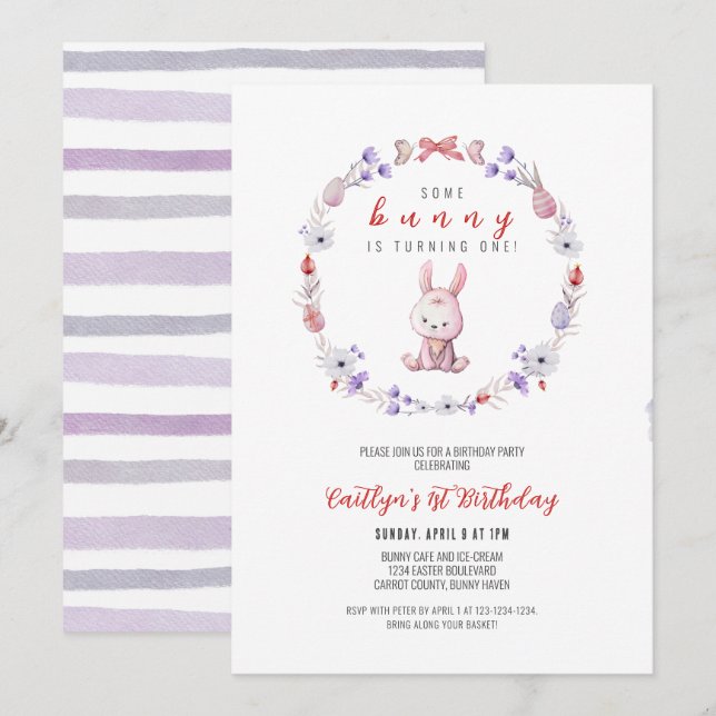 Invitation Un Lapin Tournera Un, Printemps 1er Anniversaire (Devant / Derrière)