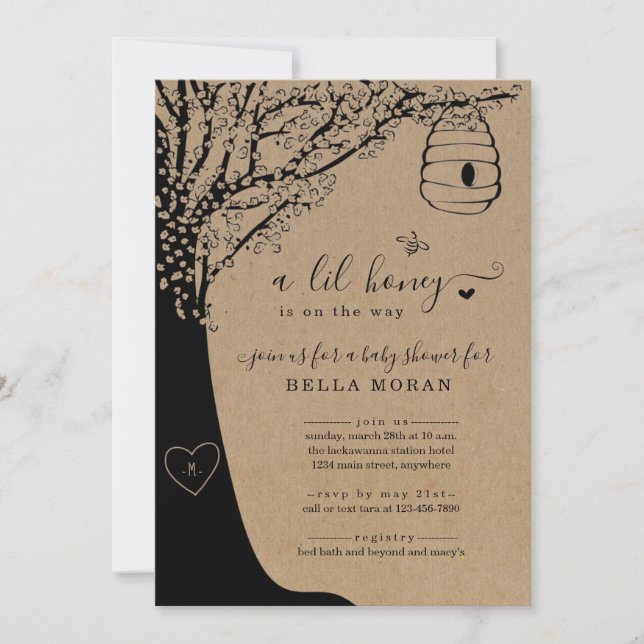 Invitation Un Lil Honey est sur le chemin du Baby shower d'ab (Devant)