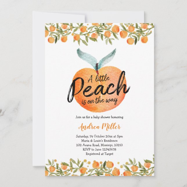 Invitation Un Little Peach est en route baby shower (Devant)