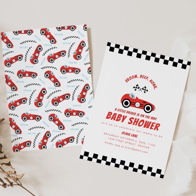 Invitation Un Little Racer est en route Race Car Baby shower (Créateur téléchargé)