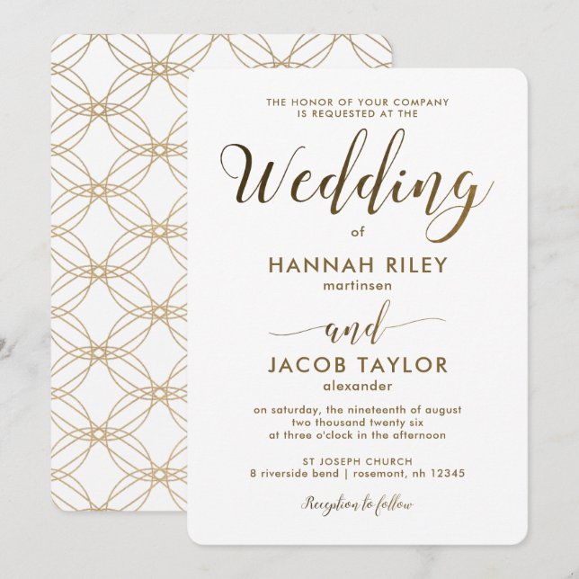 Invitation Un look en cuivre simple et élégant avec Mariage b (Devant / Derrière)