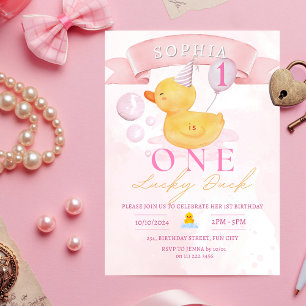 Invitation Un Lucky Canard rose fille Canard en caoutchouc 1e