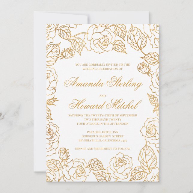 Invitation Un mariage chic et élégant rose à feuilles d'or (Devant)