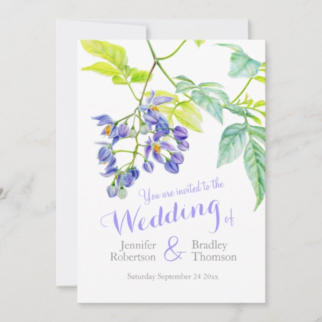 Invitation Un mariage crépiter aquarelle fleurie violet invit (Devant)