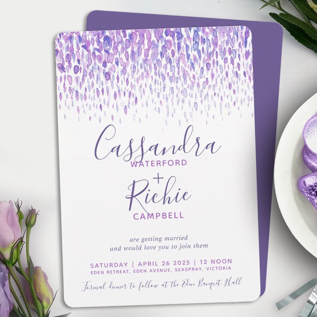 Invitation Un mariage d'art violet en cascade avec douche (Créateur téléchargé)