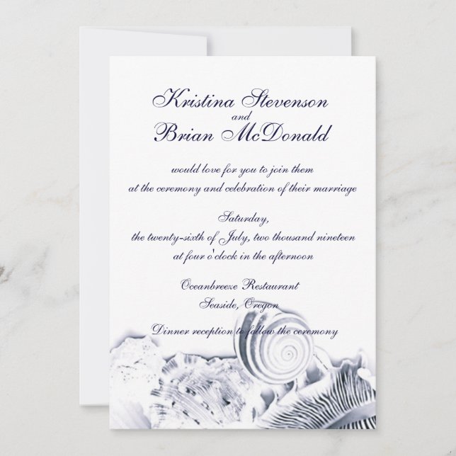 Invitation Un mariage de coquillages bleus de la marine artis (Devant)