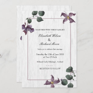 Invitation Un mariage de fleurs violettes en bois blanc