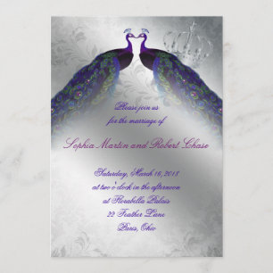 Invitation Un mariage de paon invite Indigo Vintage Silver