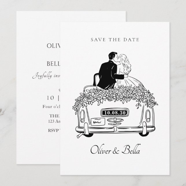 Invitation Un mariage de voiture en couple (Devant / Derrière)