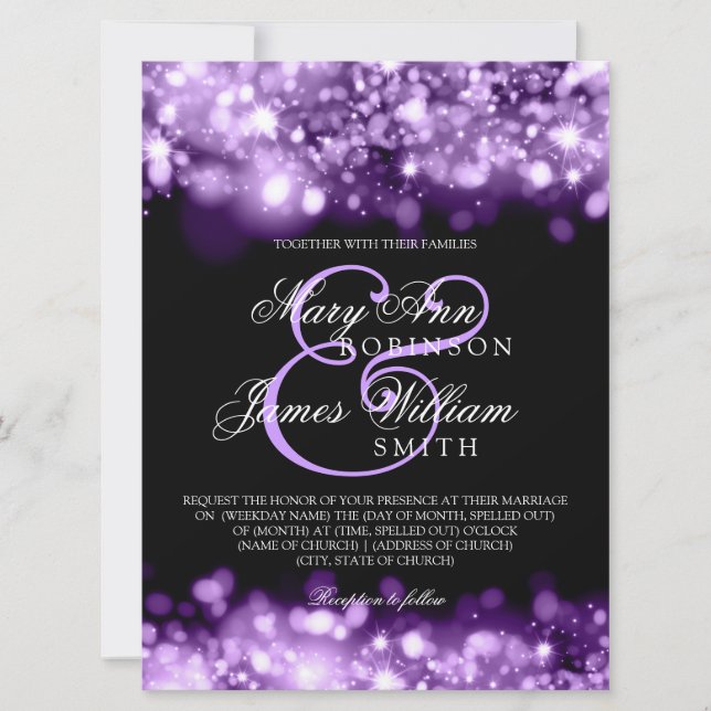 Invitation Un Mariage Élégant Flamme Violet (Devant)