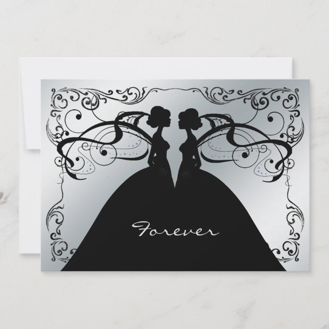 Invitation Un Mariage gay gay et lesbien élégant en argent (Devant)
