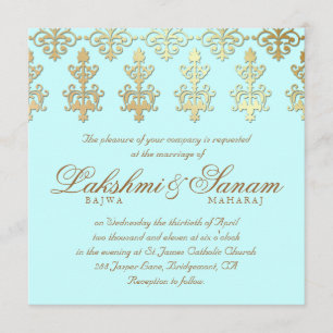 Invitation Un mariage indien invite Damask Gold Baby Blue