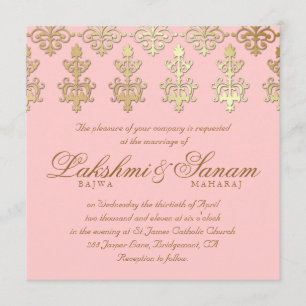 Invitation Un mariage indien invite Damask Gold Baby Pink