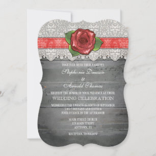 Invitation Un mariage Rose en bois rustique gris-corail