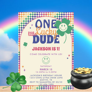 Invitation Un Mec chanceux sourire visage 1er anniversaire