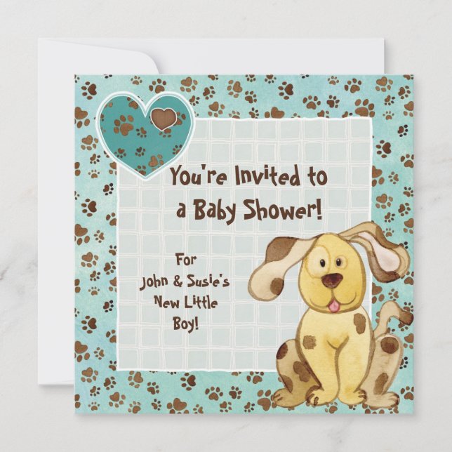 Invitation Un meilleur ami garçon, Baby shower chiot mignon (Devant)