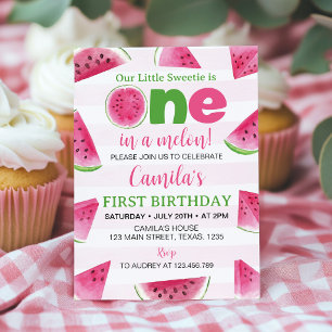 Invitation Un Melon Anniversaire 1ère Bougie Pastèque