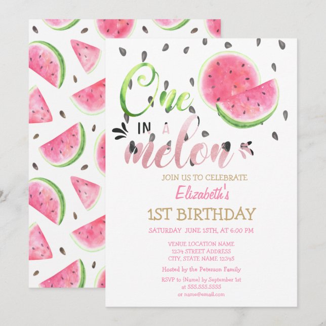 Invitation Un Melon Dans Les Pastèques 1er Anniversaire (Devant / Derrière)