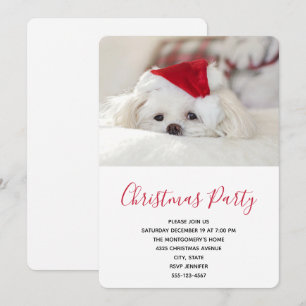 Invitation Un mignon chien blanc dans un Casquette de Noël ro