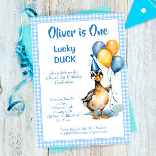 Invitation Un modèle d'anniversaire de en vichy bleu canard c
