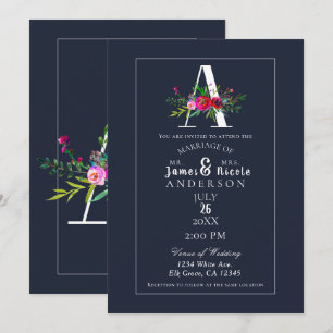 Invitation Un monogramme avec une initiale moderne florale bl